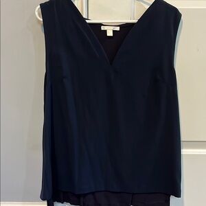Blue Asymmetrical Wrap Sleeveless Blouse